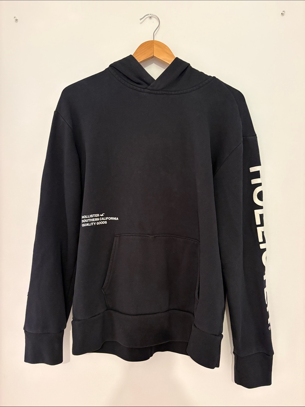 Hollister Black Pullover Hoodie with Sleeve Logo